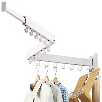 Wall Mounted Clothes Drying Rack Folding Retractable Aluminum 3-Pole 220lbs
