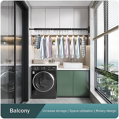 Wall Mounted Clothes Drying Rack Folding Retractable Aluminum 3-Pole 220lbs