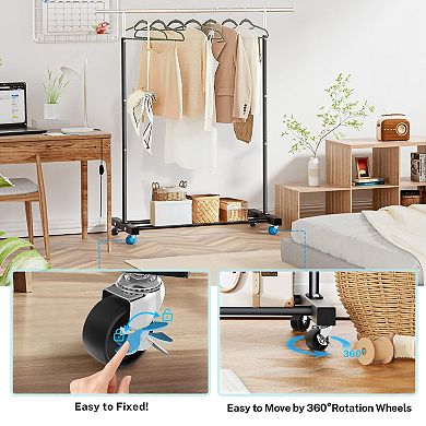 55.51 Inch Rolling Clothes Rack with Wheels 130lb Capacity Black