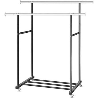 55.51 Inch Rolling Clothes Rack with Wheels 130lb Capacity Black