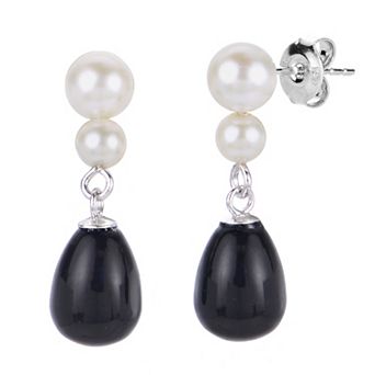 PearLustre by Imperial Sterling Silver Freshwater Cultured Pearl & Black Onyx Drop Earrings