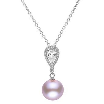 PearLustre by Imperial Sterling Silver Pink Freshwater Cultured Pearl & White Topaz Pendant Necklace