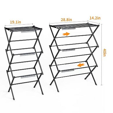 3 Tier Foldable Clothes Drying Rack Metal Collapsible Indoor Outdoor Laundry Space-saving
