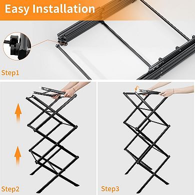 3 Tier Foldable Clothes Drying Rack Metal Collapsible Indoor Outdoor Laundry Space-saving