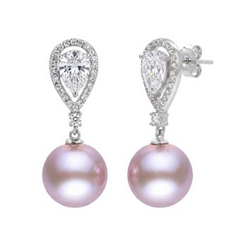 PearLustre by Imperial Sterling Silver Pink Freshwater Cultured Pearl & White Topaz Drop Earrings