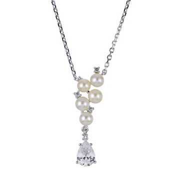 PearLustre by Imperial Sterling Silver Freshwater Cultured Pearl & Lab-Created White Sapphire Pendant Necklace