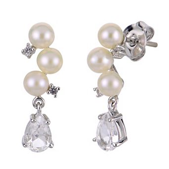 PearLustre by Imperial Sterling Silver Freshwater Cultured Pearl & Lab-Created White Sapphire Drop Earrings
