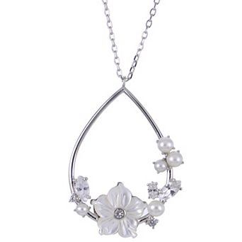 PearLustre by Imperial Sterling Silver Freshwater Cultured Pearl, Lab-Created White Sapphire & Mother-of-Pearl Pendant Necklace