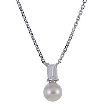 PearLustre by Imperial Sterling Silver Freshwater Cultured Pearl & Lab-Created White Sapphire Pendant Necklace