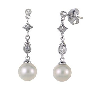 PearLustre by Imperial Sterling Silver Freshwater Cultured Pearl & Lab-Created White Sapphire Drop Earrings