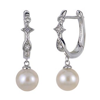 PearLustre by Imperial Sterling Silver Freshwater Cultured Pearl & Lab-Created White Sapphire Huggie Hoop Earrings