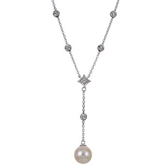 PearLustre by Imperial Sterling Silver Lab-Created White Sapphire & Freshwater Cultured Pearl Y-Necklace