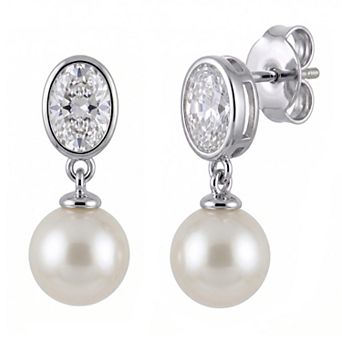 PearLustre by Imperial Sterling Silver Freshwater Cultured Pearl & Lab-Created White Sapphire Drop Earrings