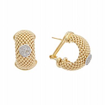 Meshmerise 18k Gold over Sterling Silver 1/8 Carat T.W. Diamond Round Mesh Omega-Back Earrings