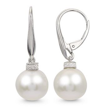 PearLustre by Imperial Sterling Silver Freshwater Cultured Pearl & Diamond Accent Leverback Earrings