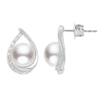 PearLustre by Imperial Sterling Silver Freshwater Cultured Pearl Diamond Accent Earrings