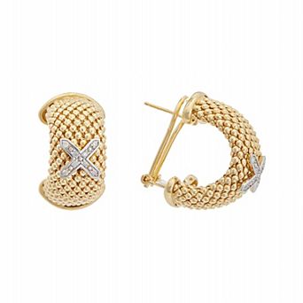 Meshmerise 18k Gold over Sterling Silver 1/8 Carat T.W. Diamond Mesh Omega-Back Earrings