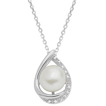 PearLustre by Imperial Sterling Silver Freshwater Cultured Pearl & Diamond Accent Pendant Necklace