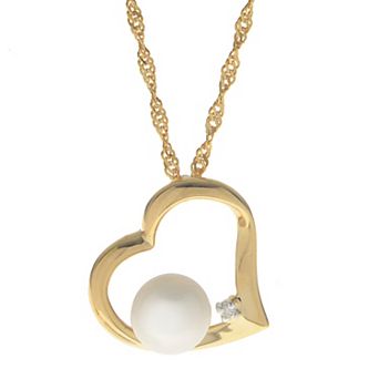 PearLustre by Imperial 14k Gold Over Sterling Silver Freshwater Cultured Pearl & Diamond Accent Heart Pendant Necklace