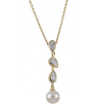 PearLustre by Imperial 14k Gold Over Sterling Silver Freshwater Cultured Pearl & Lab-Created White Sapphire Pendant Necklace