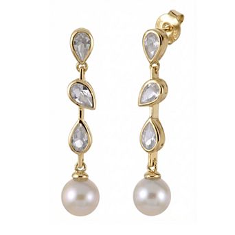 PearLustre by Imperial 14k Gold Over Sterling Silver Freshwater Cultured Pearl & Lab-Created Sapphire Drop Earrings