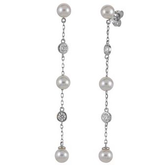 PearLustre by Imperial Sterling Silver 2/5 Carat T.W. Lab-Grown Diamond & Freshwater Cultured Pearl Drop Earrings