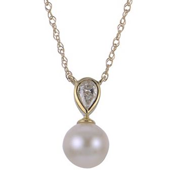 PearLustre by Imperial 14k Gold 1/10 Carat T.W. Lab-Grown Diamond & Freshwater Cultured Pearl Necklace