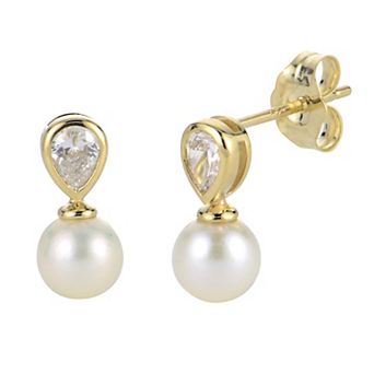 PearLustre by Imperial 14k Gold 1/4 Carat T.W. Lab-Grown Diamond & Freshwater Cultured Pearl Drop Earrings