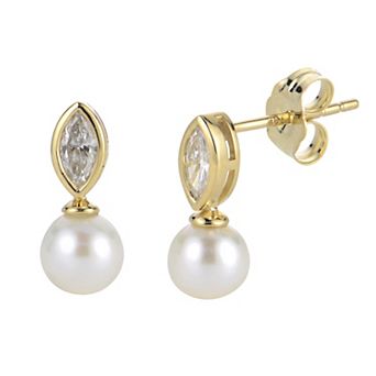 PearLustre by Imperial 14k Gold 1/5 Carat T.W. Lab-Grown Diamond & Freshwater Cultured Pearl Drop Earrings