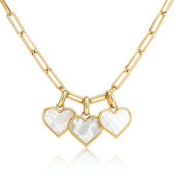 Meshmerise 18k Gold over Sterling Silver Mother-of-Pearl Triple Heart Necklace