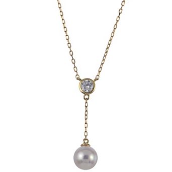 PearLustre by Imperial 14k Gold 1/4 Carat T.W. Lab-Grown Diamond & Freshwater Cultured Pearl Y-Necklace