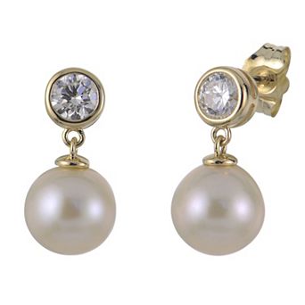 PearLustre by Imperial 14k Gold 1/2 Carat T.W. Lab-Grown Diamond & Freshwater Cultured Pearl Drop Earrings