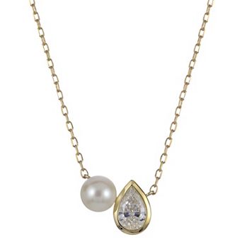 PearLustre by Imperial 14k Gold 1/2 Carat T.W. Lab-Grown Diamond & Freshwater Cultured Pearl Necklace