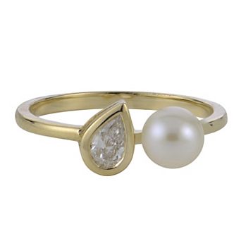 PearLustre by Imperial 14k Gold 1/2 Carat T.W. Lab-Grown Diamond & Freshwater Cultured Pearl Ring