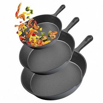 Cast Iron Skillet Set 3 Pre-seasoned Frying Pans Heavy Duty Multi-use Cookware