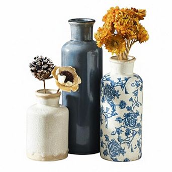 Ceramic Vintage Vases Set Of 3 Chinoiserie Decor For Home Office Table Shelf Living Room