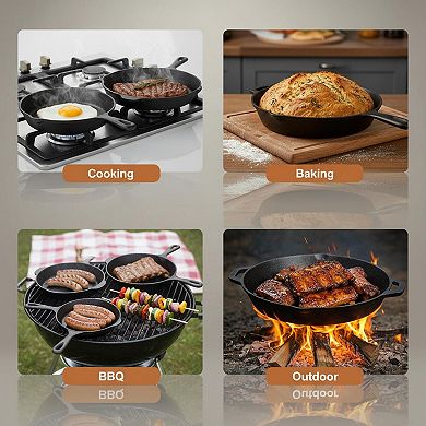 Cast Iron Skillet 3-Piece Set Pre-Seasoned Heavy-Duty Frying Pans for Multi-Cooking