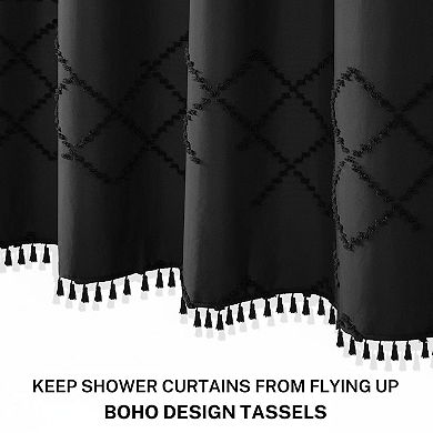 Boho Chevron Textured Shower Curtain Fabric Farmhouse Bathroom Decor