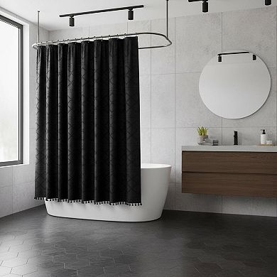 Boho Chevron Textured Shower Curtain Fabric Farmhouse Bathroom Decor