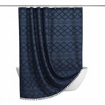 Boho Chevron Textured Shower Curtain Fabric Farmhouse Bathroom Decor