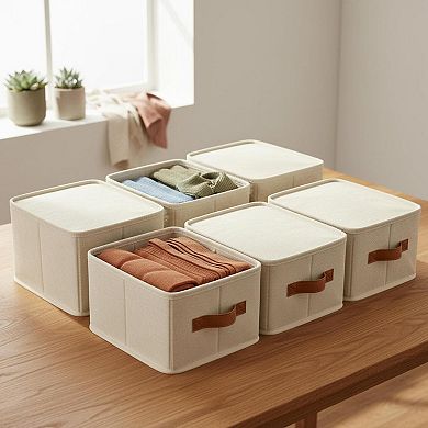 6 Pack Large Collapsible Fabric Storage Bins with Front Handle for Closet Shelf Organization