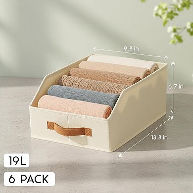 6 Pack Large Collapsible Fabric Storage Bins with Front Handle for Closet Shelf Organization