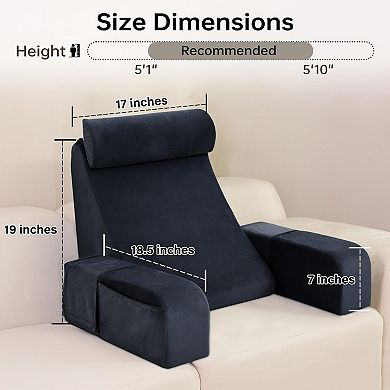 Bed Reading Pillow with Armrests Big Pockets Upright Resting Support for Adults