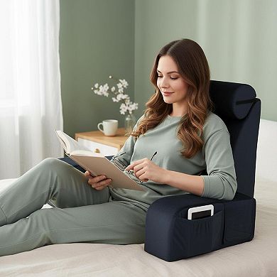 Bed Reading Pillow with Armrests Big Pockets Upright Resting Support for Adults