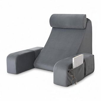 Bed Reading Pillow with Armrests Big Pockets Upright Resting Support for Adults