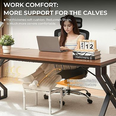 Adjustable Ottoman Pouf: 4 Heights, 60° Tilt, 28 Positions Thick Cushion Footrest for Under Desk,