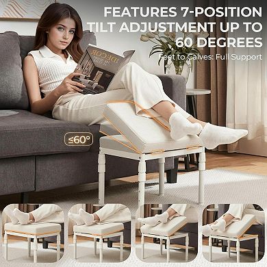 Adjustable Ottoman Pouf: 4 Heights, 60° Tilt, 28 Positions Thick Cushion Footrest for Under Desk,