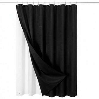 3 in 1 Shower Curtain Set Waffle Fabric PEVA Liner 12 Stainless Steel Hooks Waterproof Bathroom