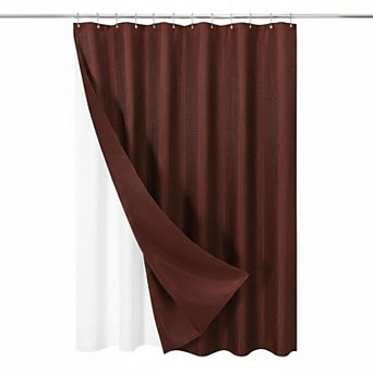 3 in 1 Shower Curtain Set Waffle Fabric PEVA Liner 12 Stainless Steel Hooks Waterproof Bathroom