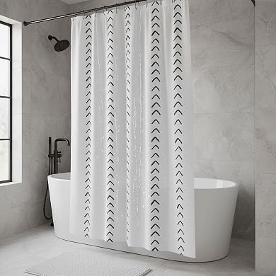 Blue White Shower Curtain Inky Herringbone Chevron Waterproof Fabric Modern Farmhouse With 12 Hooks